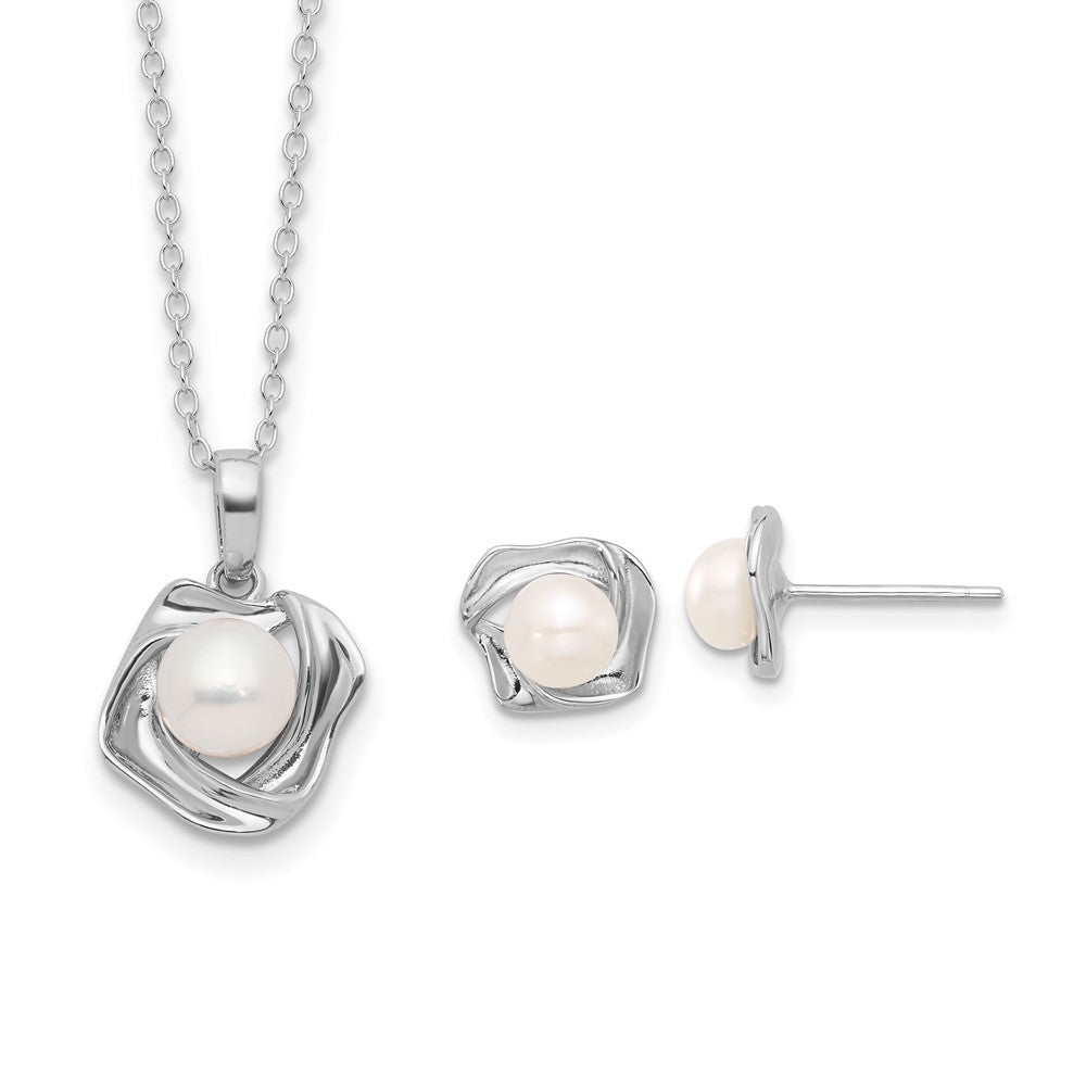 Sterlingsilber Rhodiniert 5-7mm Fwc Perle 18 Zoll Halskette/earring Set