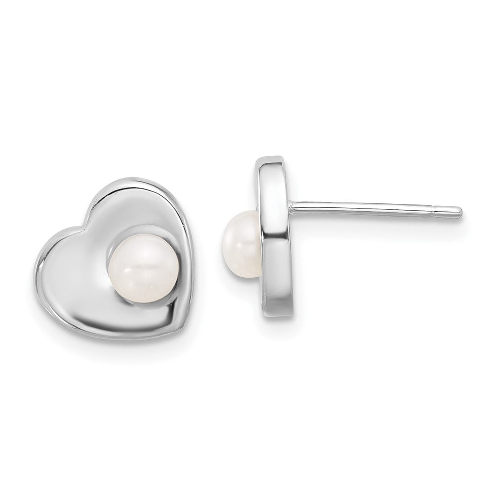 Sterlingsilber Rhodiniert 4-7mm Fwc Perle 17.5 Zoll Herz Neck/earring Set