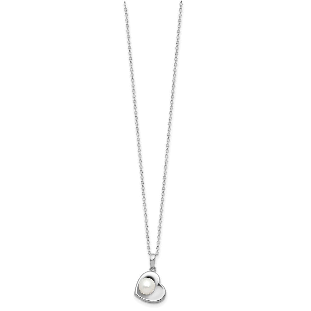 Sterlingsilber Rhodiniert 4-7mm Fwc Perle 17.5 Zoll Herz Neck/earring Set