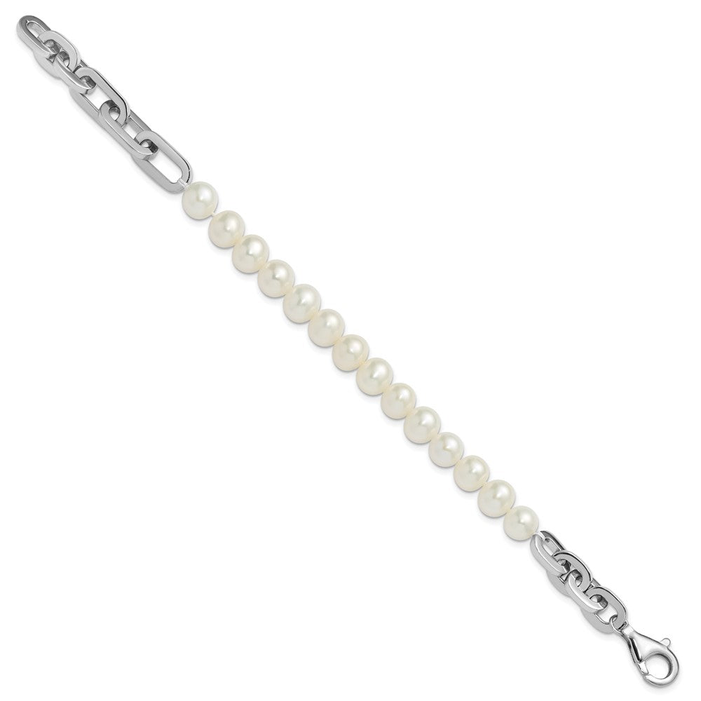 Sterlingsilber Rhodiniert 7-8mm Rund Weiß Fwc Perle Glieder 8 Zoll Armband