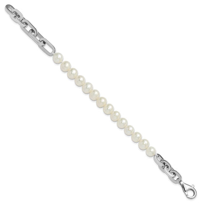 Sterlingsilber Rhodiniert 7-8mm Rund Weiß Fwc Perle Glieder 8 Zoll Armband