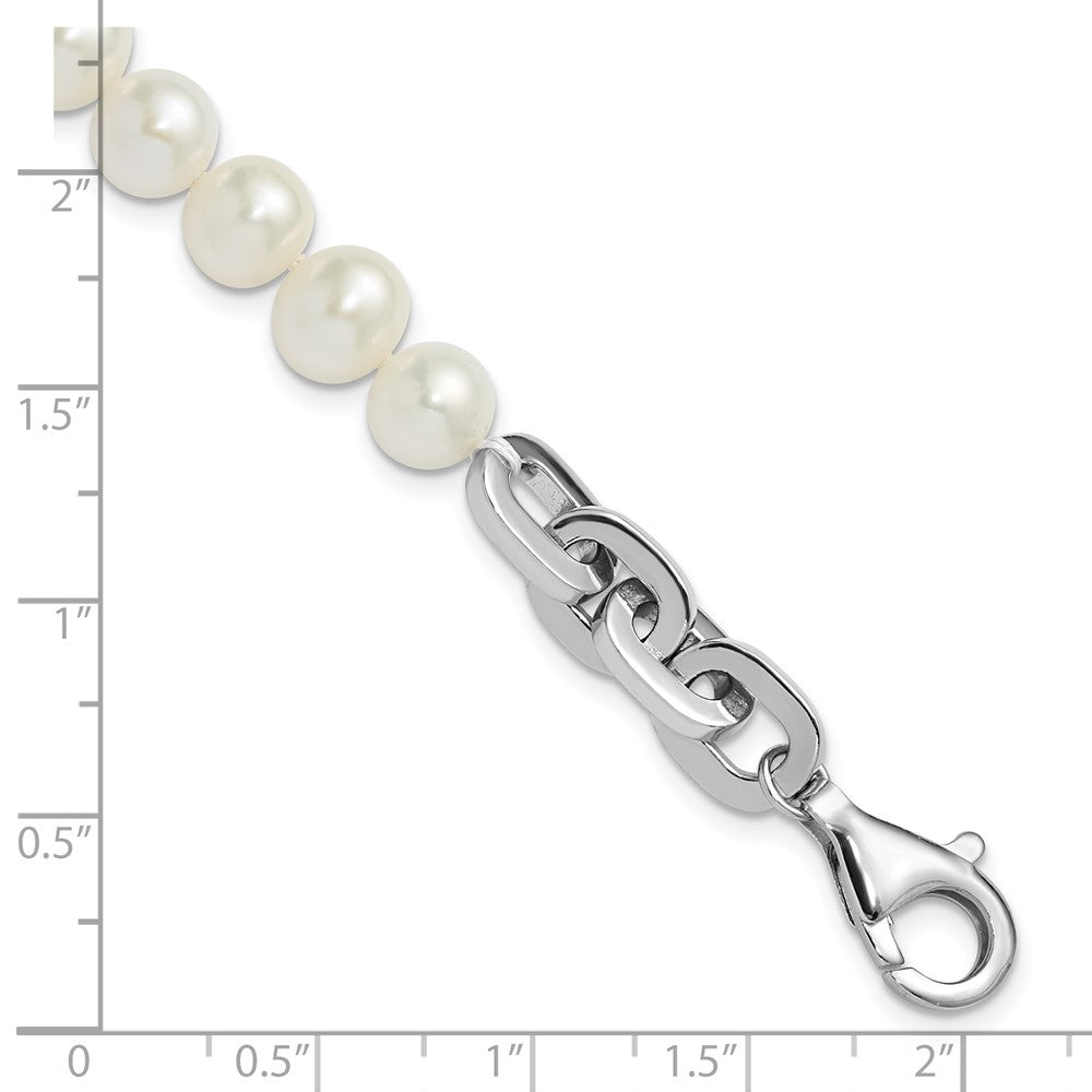 Sterlingsilber Rhodiniert 7-8mm Rund Weiß Fwc Perle Glieder 8 Zoll Armband