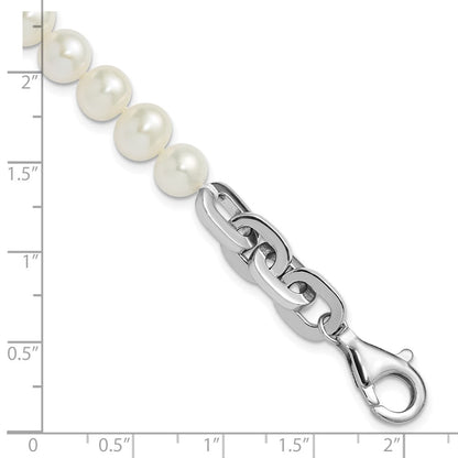 Sterlingsilber Rhodiniert 7-8mm Rund Weiß Fwc Perle Glieder 8 Zoll Armband