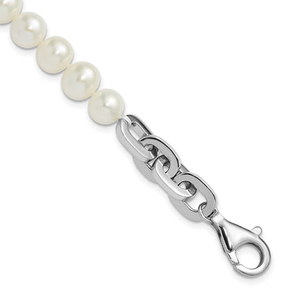 Sterlingsilber Rhodiniert 7-8mm Rund Weiß Fwc Perle Glieder 8 Zoll Armband