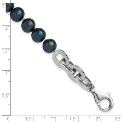 Sterlingsilber Rhodiniert 7-8mm Rund Blk Fwc Perle Glieder 8 Zoll Armband