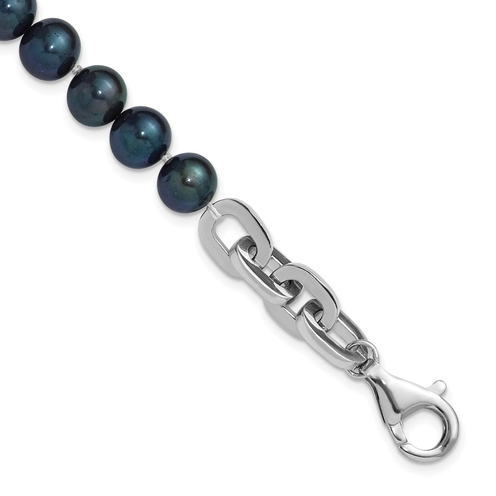 Sterlingsilber Rhodiniert 7-8mm Rund Blk Fwc Perle Glieder 8 Zoll Armband