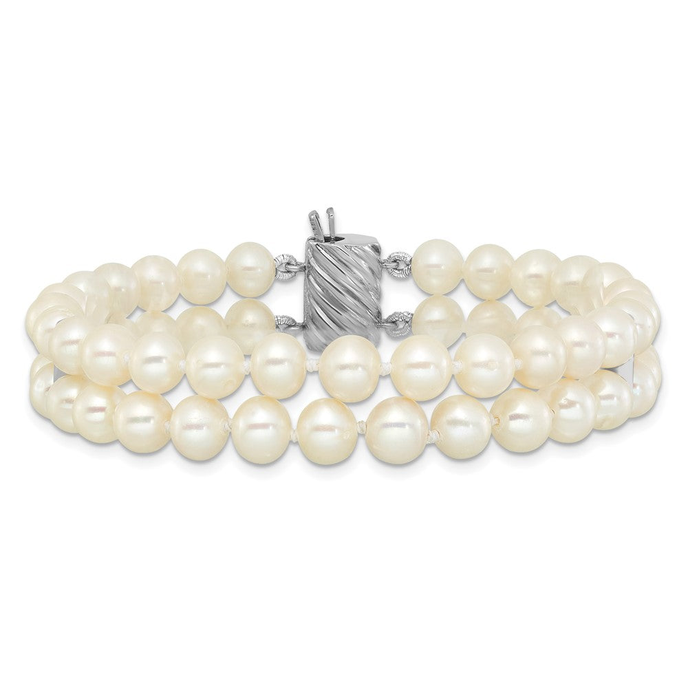Sterlingsilber 6-7mm Rund Weiß Fwc Perle 2-strand 7 Zoll Armband