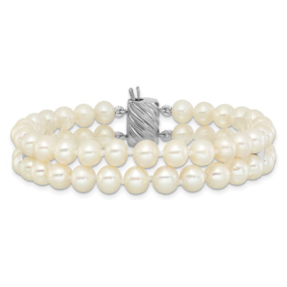 Sterlingsilber 6-7mm Rund Weiß Fwc Perle 2-strand 7 Zoll Armband