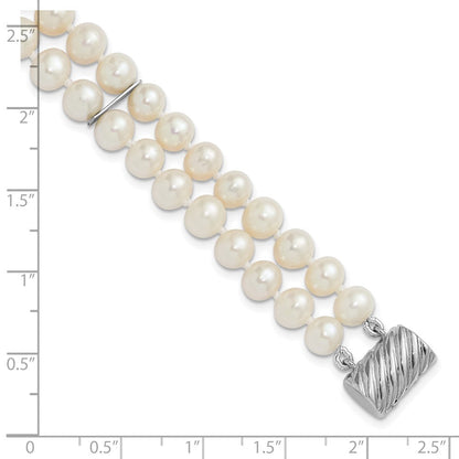 Sterlingsilber 6-7mm Rund Weiß Fwc Perle 2-strand 7 Zoll Armband