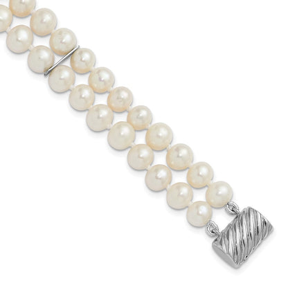 Sterlingsilber 6-7mm Rund Weiß Fwc Perle 2-strand 7 Zoll Armband