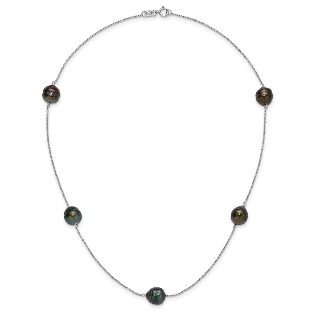 Sterlingsilber Rhodiniert 9-10mm Baroque 5 Stat Tahitian Salzwasser Perle Halskette