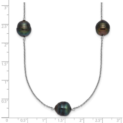 Sterlingsilber Rhodiniert 9-10mm Baroque 5 Stat Tahitian Salzwasser Perle Halskette