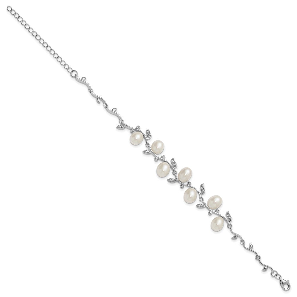 Sterlingsilber Rhodiniert 6-8mm Tropfen Fwc/cz Blatt mit 2 Zoll Verlängerung. Armband