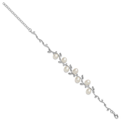 Sterlingsilber Rhodiniert 6-8mm Tropfen Fwc/cz Blatt mit 2 Zoll Verlängerung. Armband