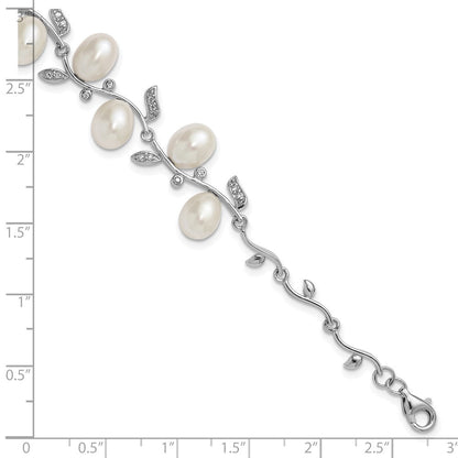 Sterlingsilber Rhodiniert 6-8mm Tropfen Fwc/cz Blatt mit 2 Zoll Verlängerung. Armband