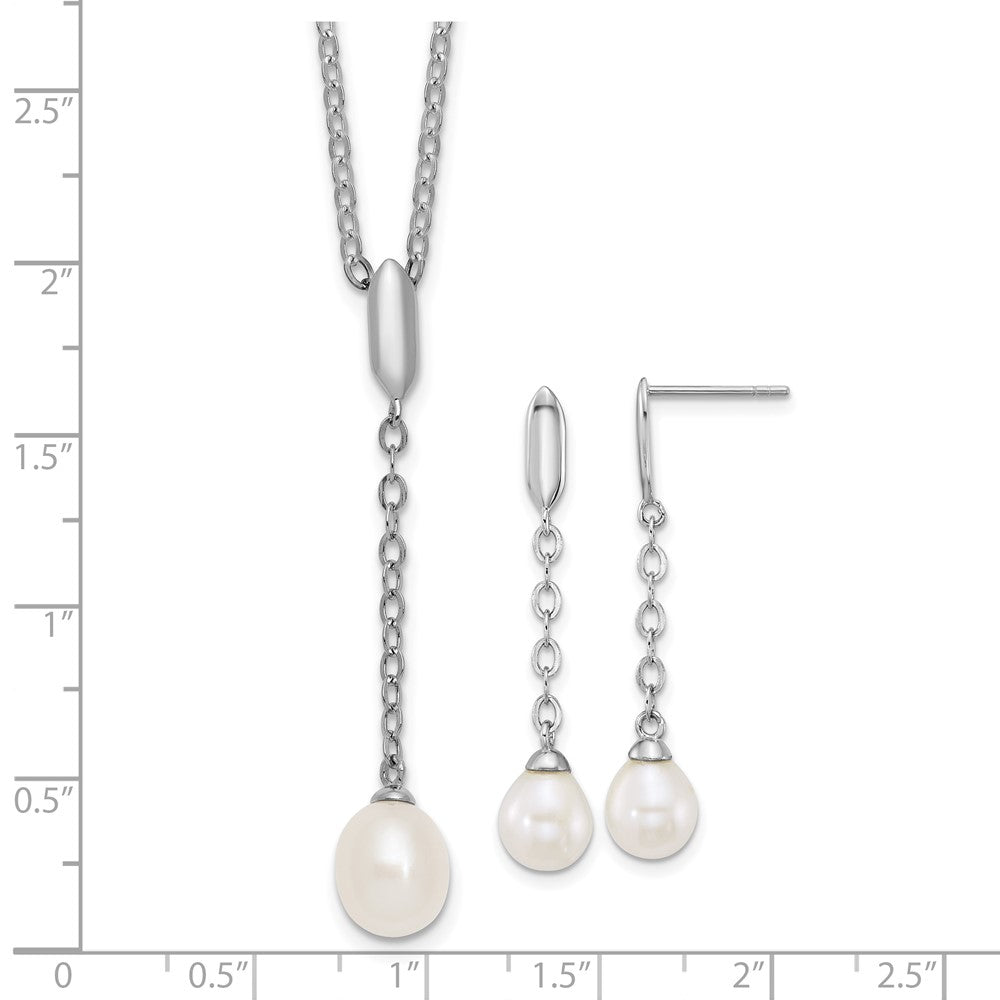 Sterlingsilber Rhodiniert Fwc Perle 16 Zoll Halskette/dangle Ohrring Set