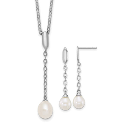 Sterlingsilber Rhodiniert Fwc Perle 16 Zoll Halskette/dangle Ohrring Set