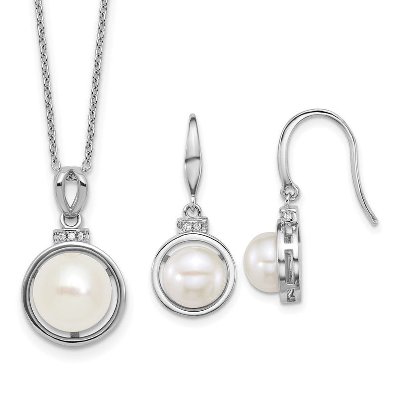 Sterlingsilber Rhodiniert Fwc Perle und Zirkonia 17 Zoll Halskette/earring Set