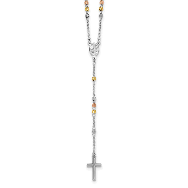Sterlingsilber Rhodium und Vergoldet 18.5 Zoll mit 1 Zoll Verlängerung. Rosenkranz Halskette