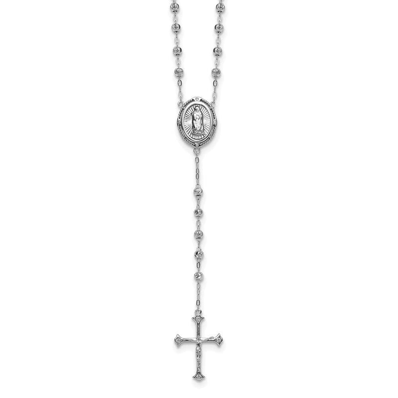 Sterlingsilber Rhodiniert Zirkonia Diamantiert 18 Zoll Rosenkranz Halskette