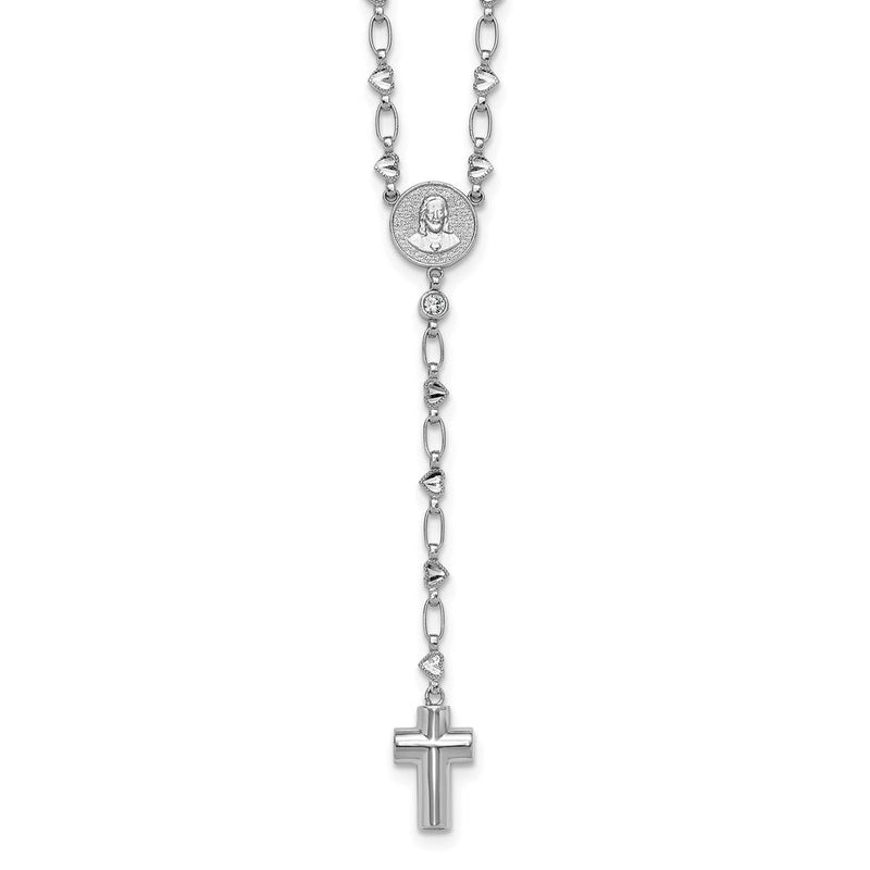 Sterlingsilber Rhodiniert Zirkonia 26.5 Zoll Herz Glieder Kreuz Ash Halter Halskette