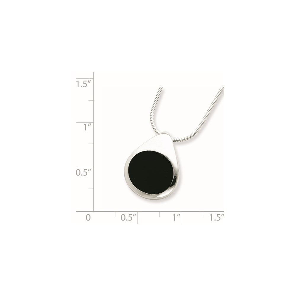 Sterlingsilber Rhodiniert Rund Onyx Anhänger Halskette