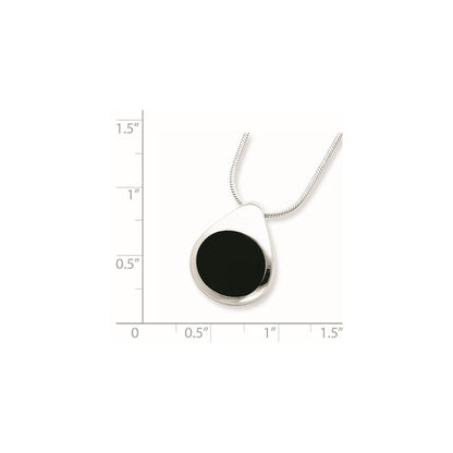 Sterlingsilber Rhodiniert Rund Onyx Anhänger Halskette