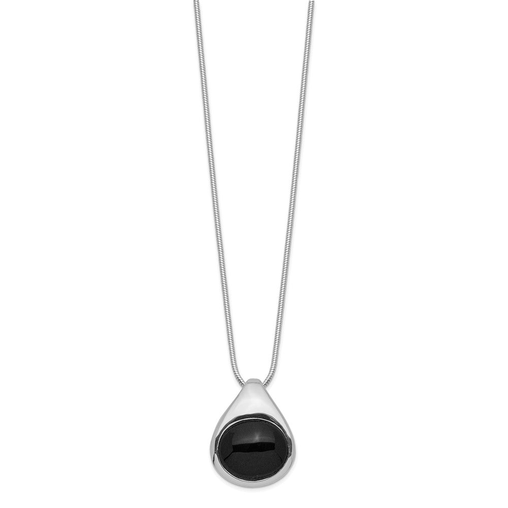 Sterlingsilber Rhodiniert Rund Onyx Anhänger Halskette
