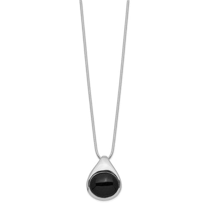 Sterlingsilber Rhodiniert Rund Onyx Anhänger Halskette