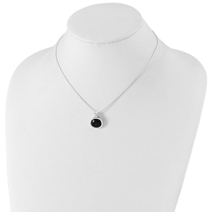 Sterlingsilber Rhodiniert Rund Onyx Anhänger Halskette