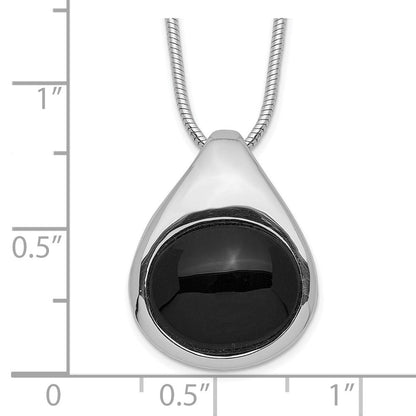 Sterlingsilber Rhodiniert Rund Onyx Anhänger Halskette