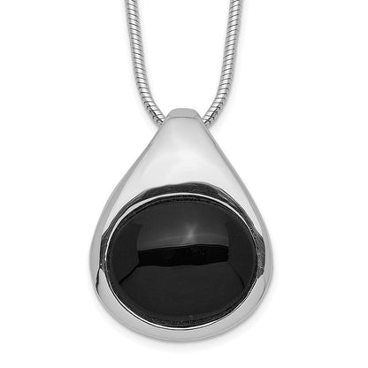 Sterlingsilber Rhodiniert Rund Onyx Anhänger Halskette