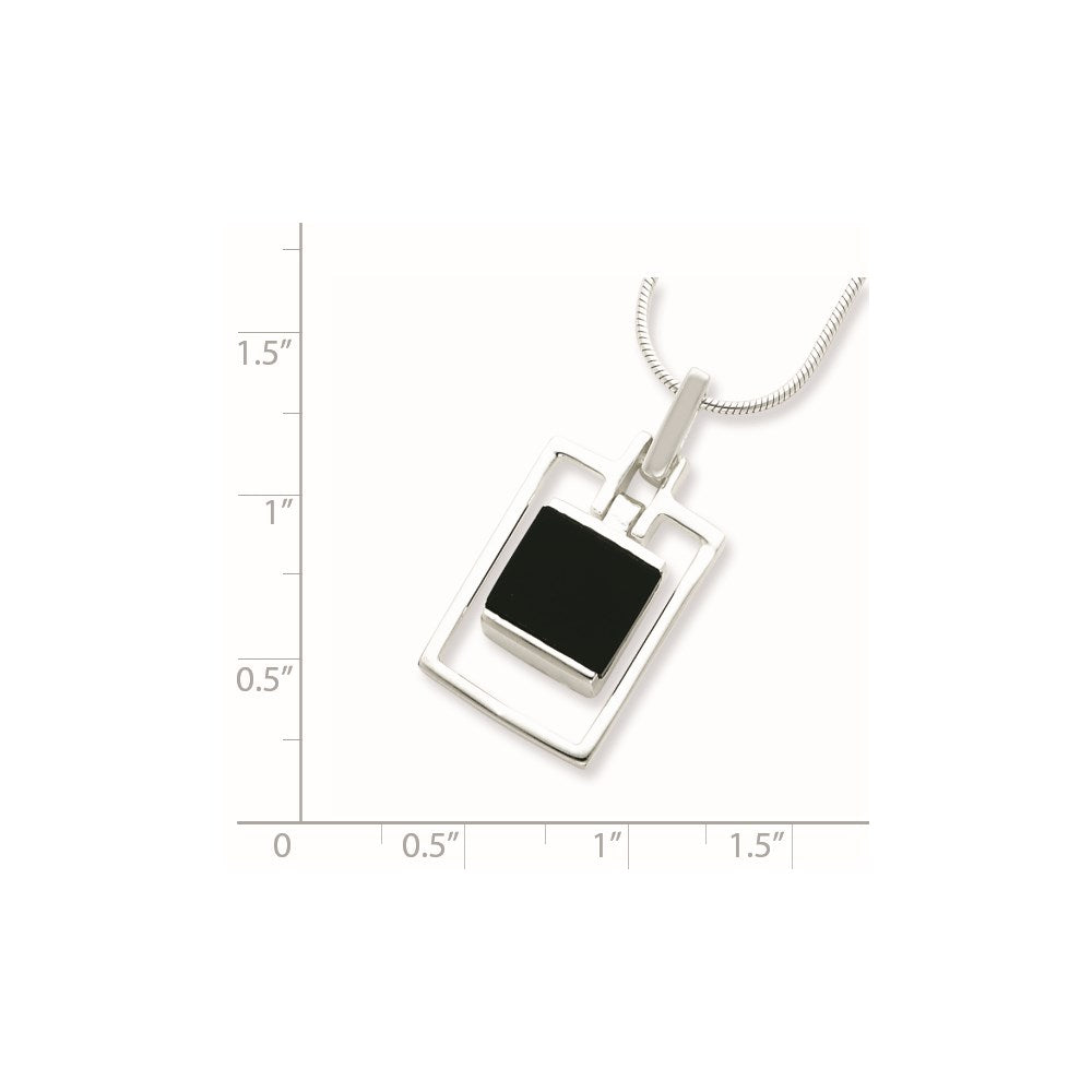 Sterlingsilber Rhodiniert Quadratisch Onyx Anhänger Halskette