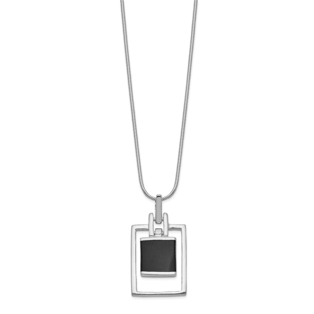 Sterlingsilber Rhodiniert Quadratisch Onyx Anhänger Halskette