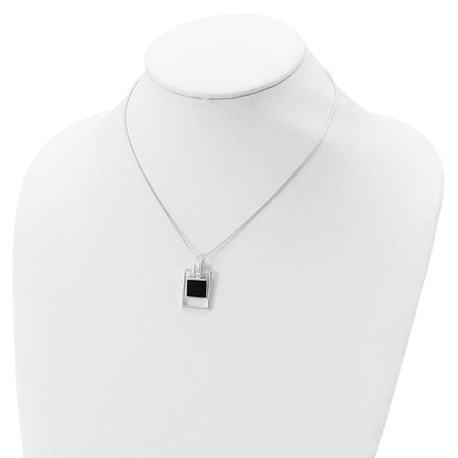 Sterlingsilber Rhodiniert Quadratisch Onyx Anhänger Halskette