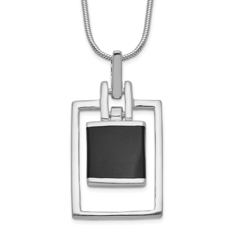 Sterlingsilber Rhodiniert Quadratisch Onyx Anhänger Halskette