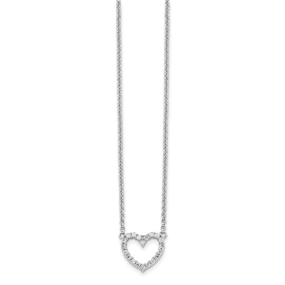 Sterlingsilber Rhodiniert Offen Herz Zirkonia 16 Zoll Halskette