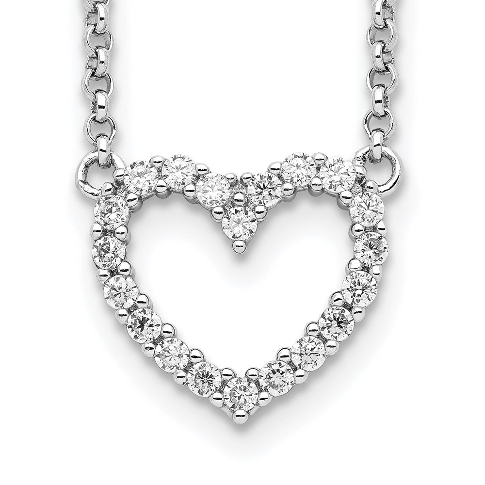 Sterlingsilber Rhodiniert Offen Herz Zirkonia 16 Zoll Halskette