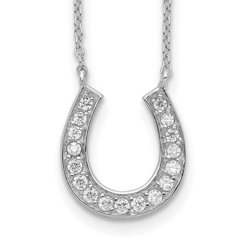 Sterlingsilber Rhodiniert 16 Zoll mit 2 Zoll Verlängerung Zirkonia Hufeisen Halskette