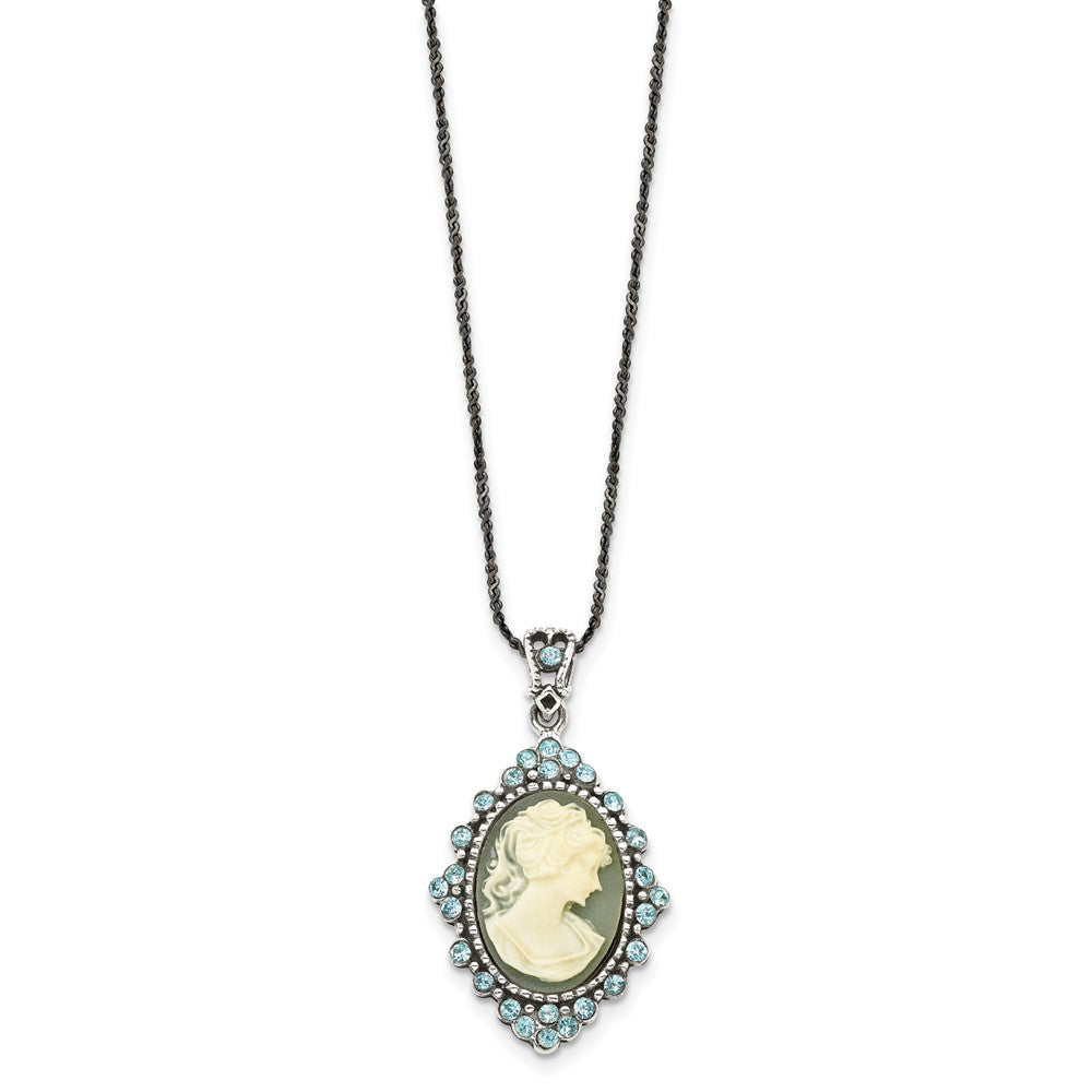 Sterlingsilber Antikisiert mit Kristall Resin Cameo 16 Zoll Halskette