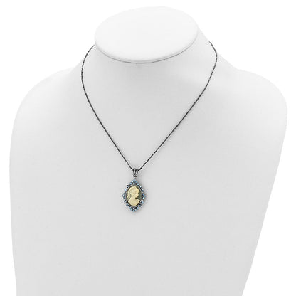 Sterlingsilber Antikisiert mit Kristall Resin Cameo 16 Zoll Halskette