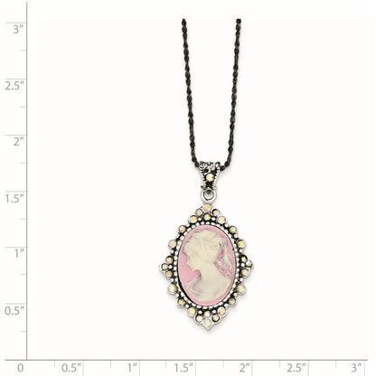 Sterlingsilber Antikisiert Rosa Resin Cameo mit Kristall Halskette
