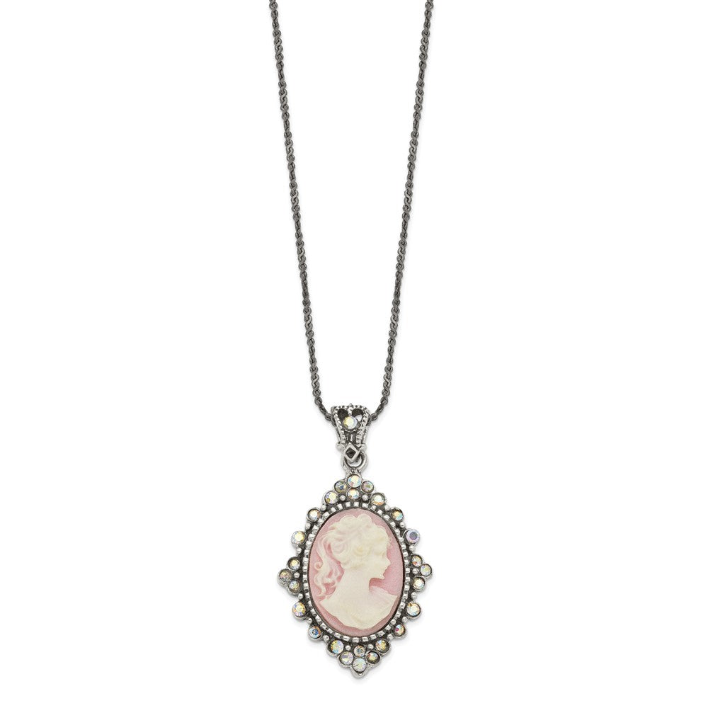 Sterlingsilber Antikisiert Rosa Resin Cameo mit Kristall Halskette