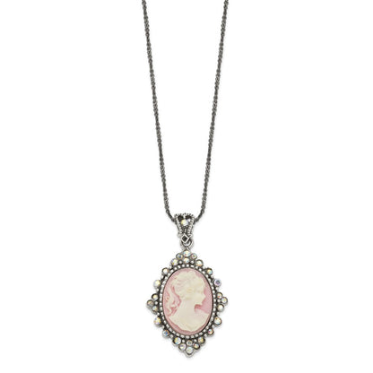 Sterlingsilber Antikisiert Rosa Resin Cameo mit Kristall Halskette