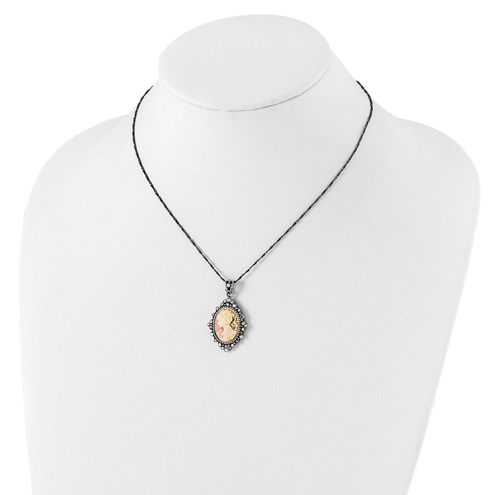 Sterlingsilber Antikisiert Rosa Resin Cameo mit Kristall Halskette