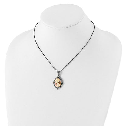 Sterlingsilber Antikisiert Rosa Resin Cameo mit Kristall Halskette