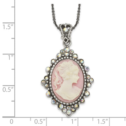 Sterlingsilber Antikisiert Rosa Resin Cameo mit Kristall Halskette