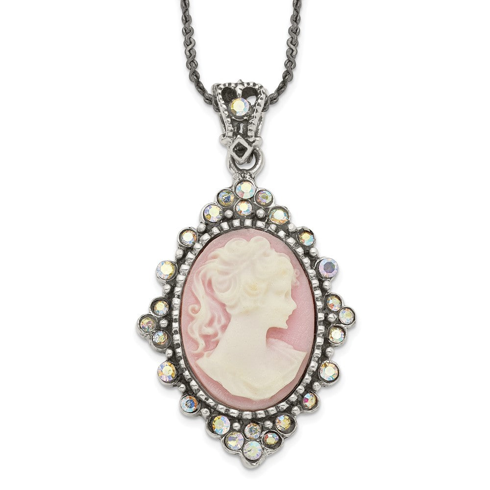 Sterlingsilber Antikisiert Rosa Resin Cameo mit Kristall Halskette