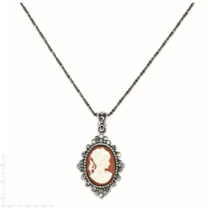 Sterlingsilber Antikisiert Peach Resin Cameo mit Kristall Halskette