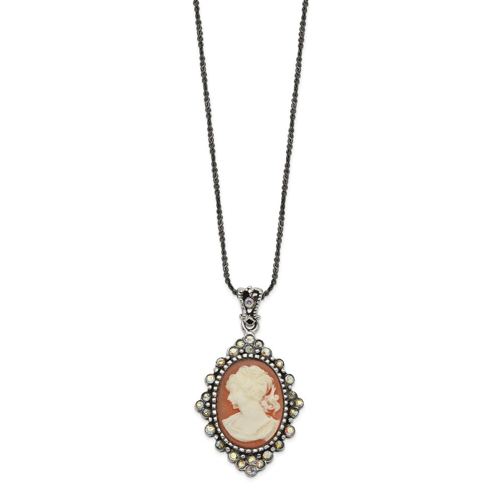 Sterlingsilber Antikisiert Peach Resin Cameo mit Kristall Halskette